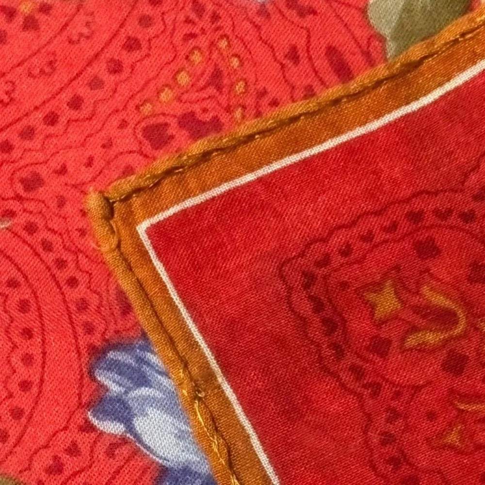 Vtg YVES SAINT LAURENT Scarf Handkerchief Floral Paisley Red Blue Yellow 18.5